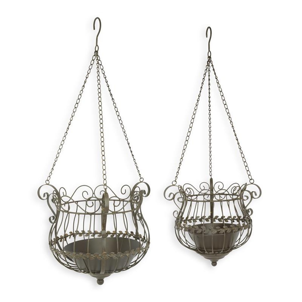 A PAIR OF HANGING IRON BASKETS