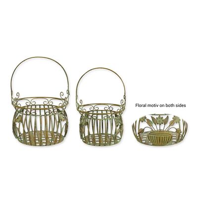 A PAIR OF IRON BASKETS - OLD GREEN