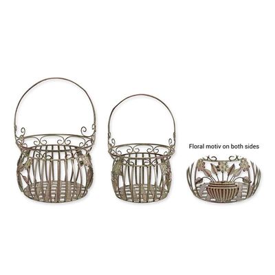 A PAIR OF IRON BASKETS - OLD GREY