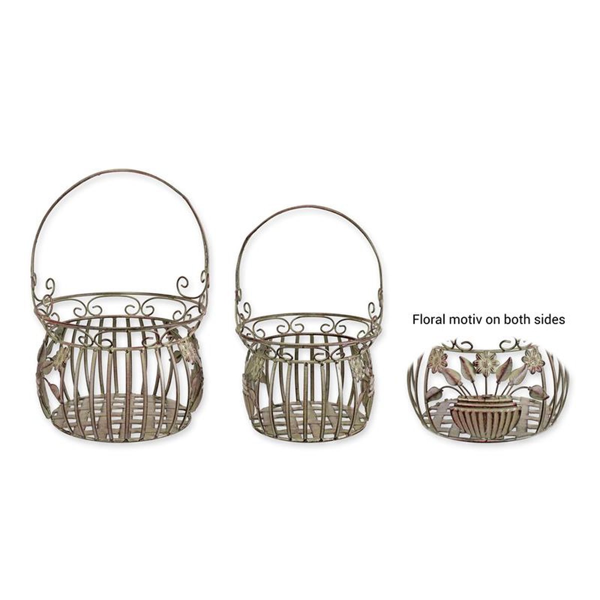 A PAIR OF IRON BASKETS - OLD GREY