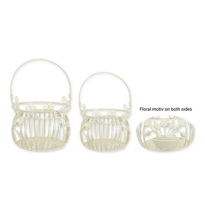 A PAIR OF IRON BASKETS - OLD WHITE