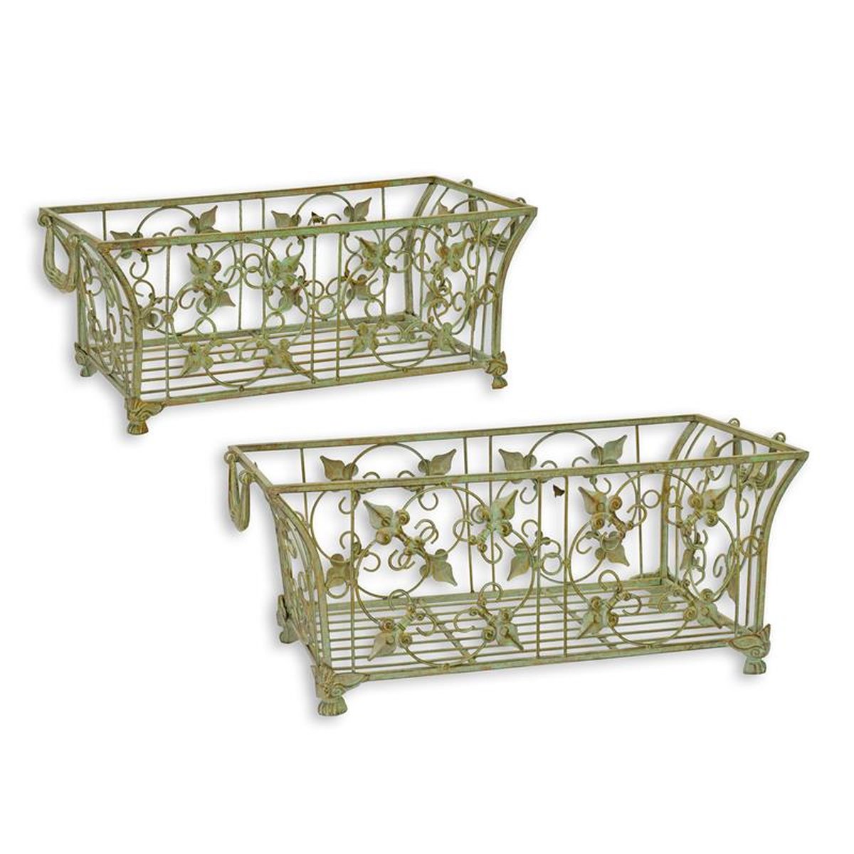 A PAIR OF IRON BASKETS