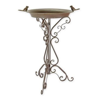 A PAIR OF IRON BIRD BATHS, BROWN