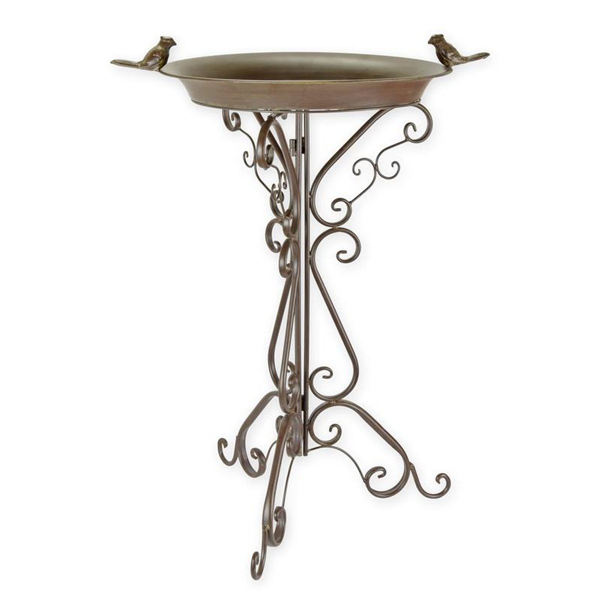 A PAIR OF IRON BIRD BATHS, BROWN