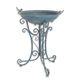 A PAIR OF IRON BIRD BATHS, OLD BLUE