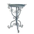 A PAIR OF IRON BIRD BATHS, OLD BLUE