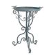 A PAIR OF IRON BIRD BATHS, OLD BLUE