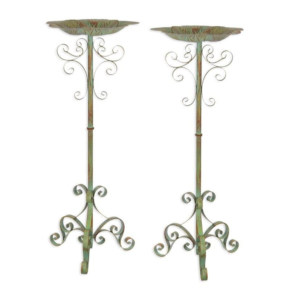 A Pair of Iron Bird Baths on Stand