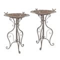 A PAIR OF IRON BIRD BATHS - WEATHERED GREY