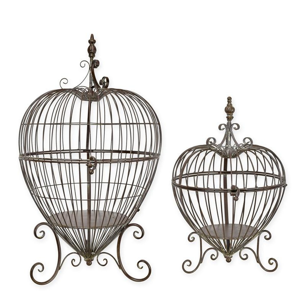 A PAIR OF IRON BIRD CAGES