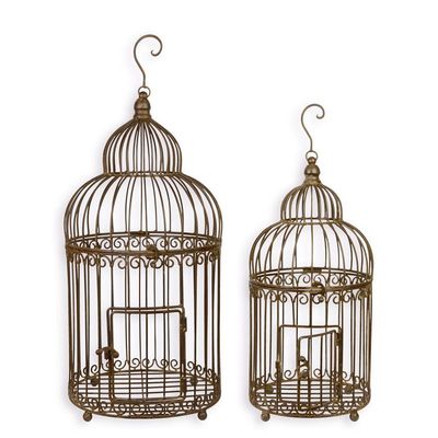 A PAIR OF IRON BIRDCAGES - BROWN