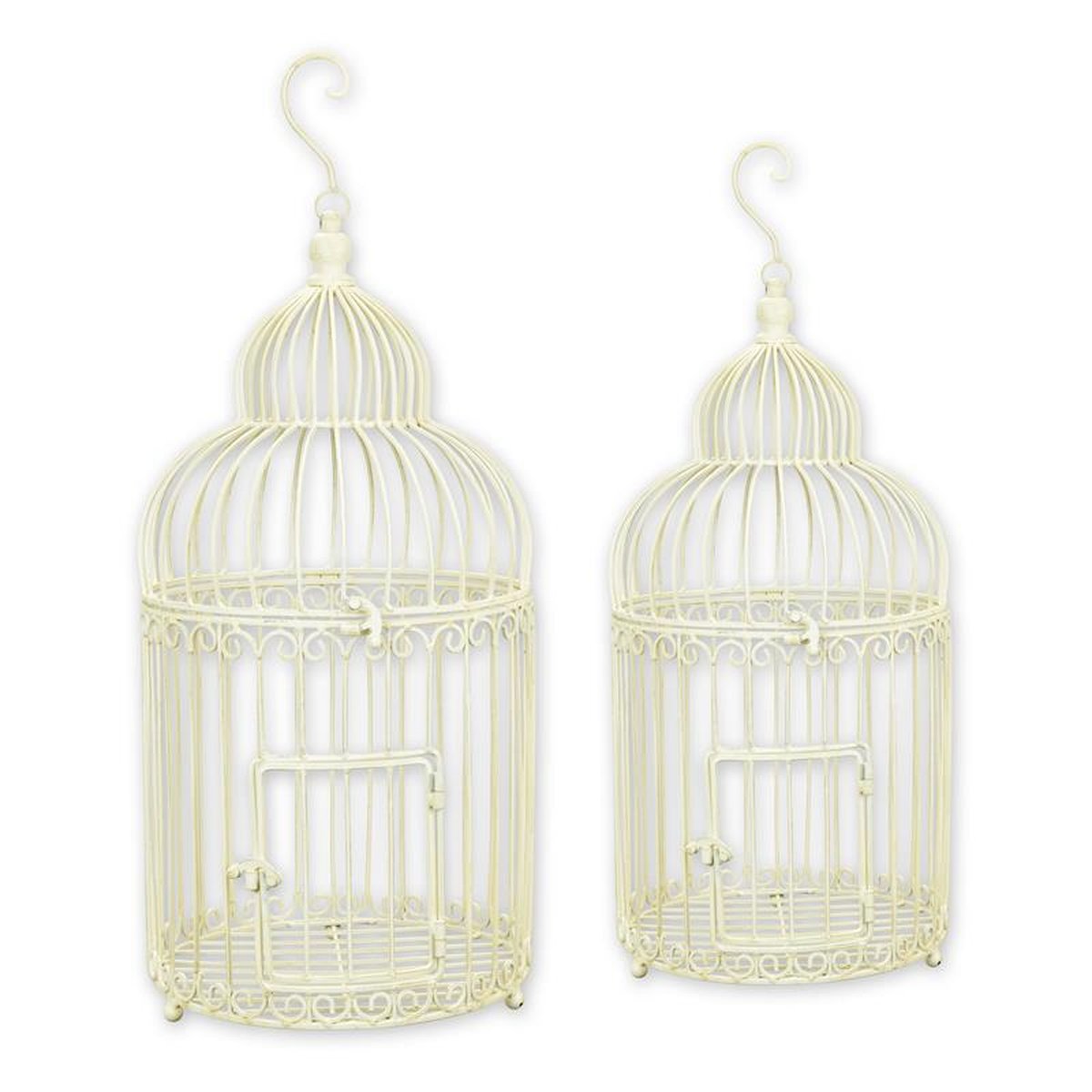 A PAIR OF IRON BIRDCAGES - WHITE