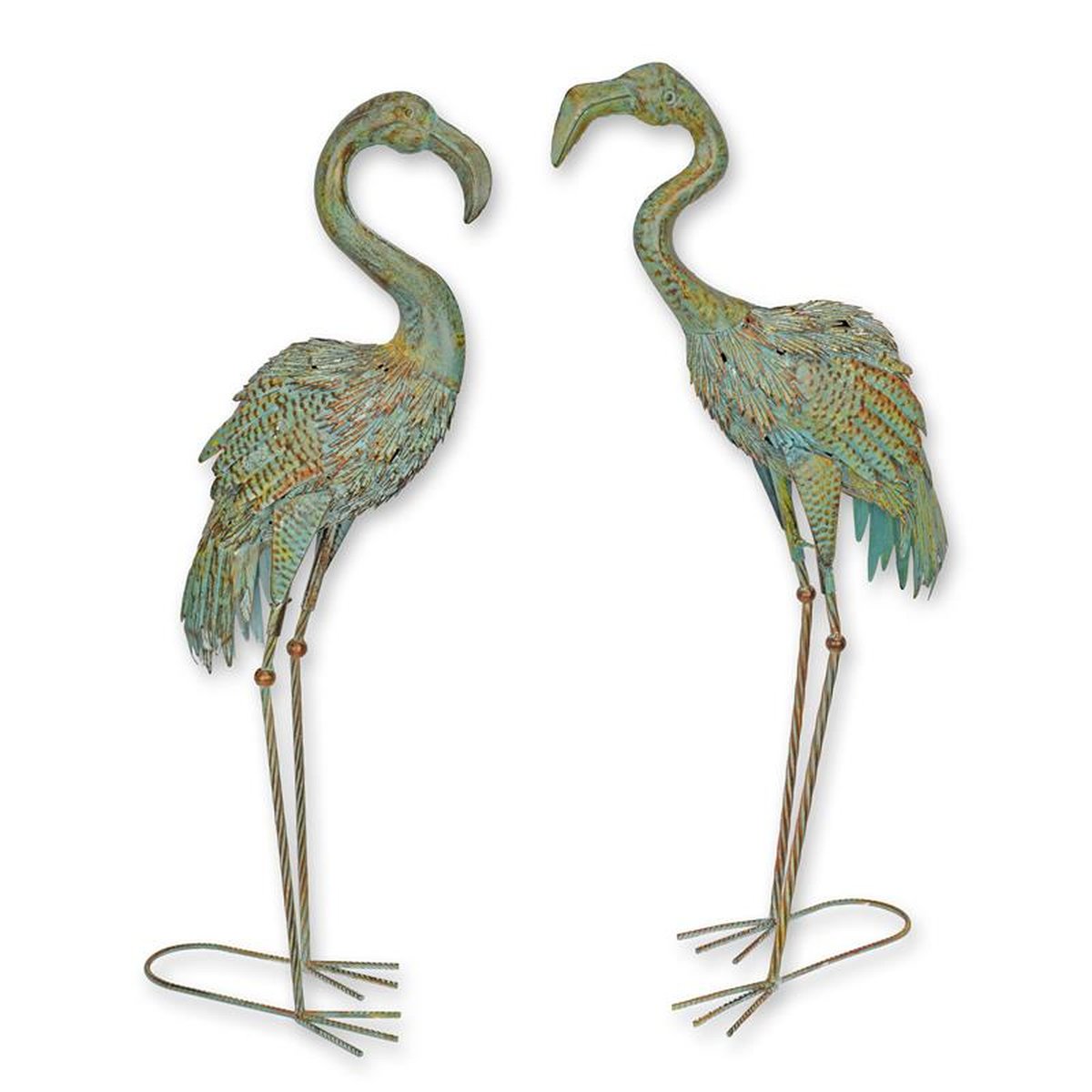 A PAIR OF IRON FLAMINGO'S