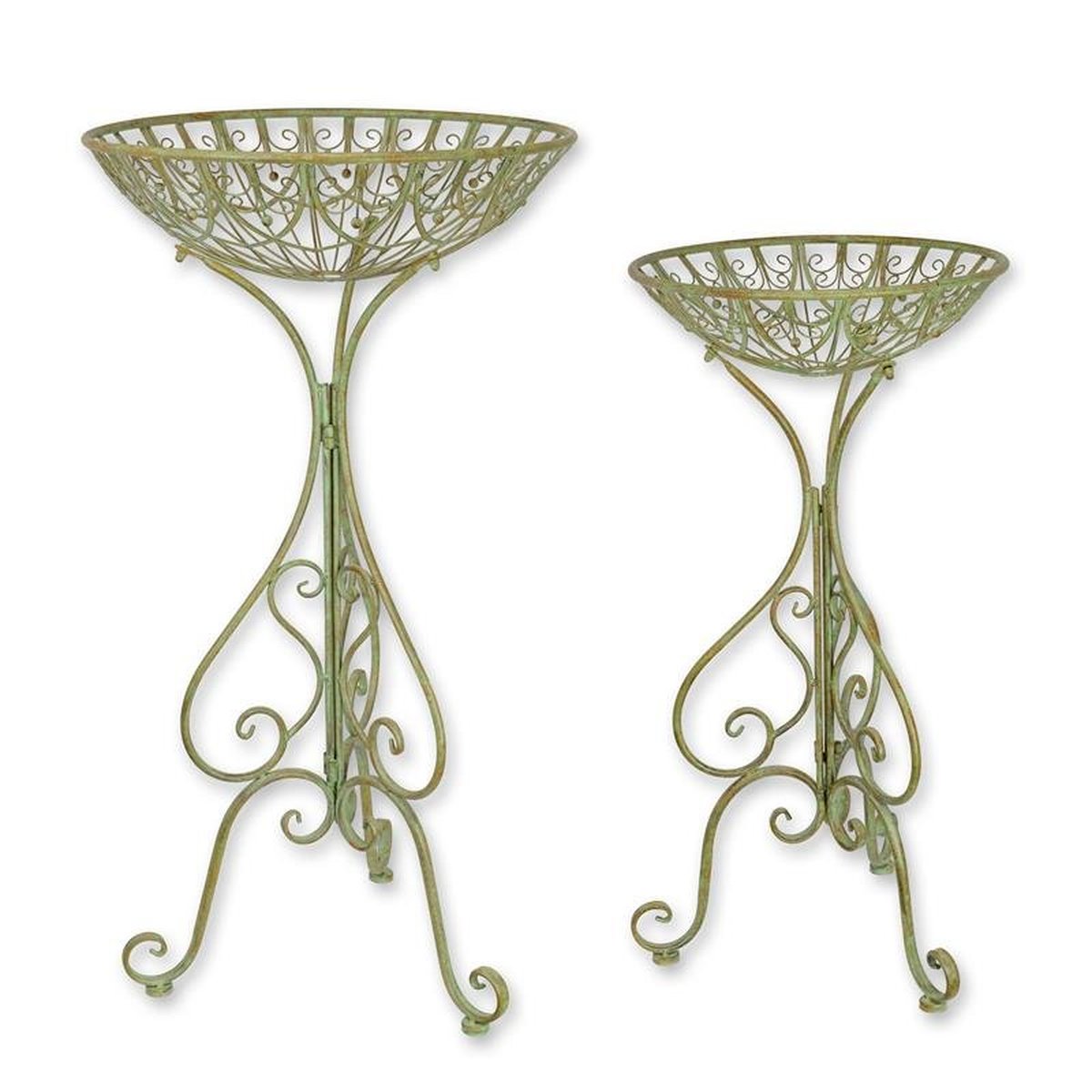 A PAIR OF IRON FLOWER BOWLS ON STAND