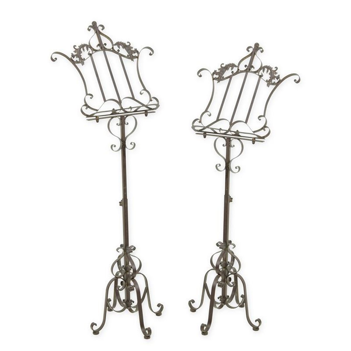 A PAIR OF IRON MUSIC STANDS - BROWN