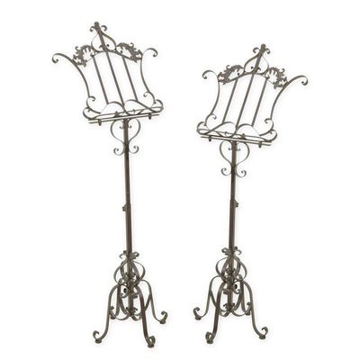 A PAIR OF IRON MUSIC STANDS - BROWN