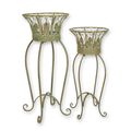 A PAIR OF IRON PLANTERS ON STAND