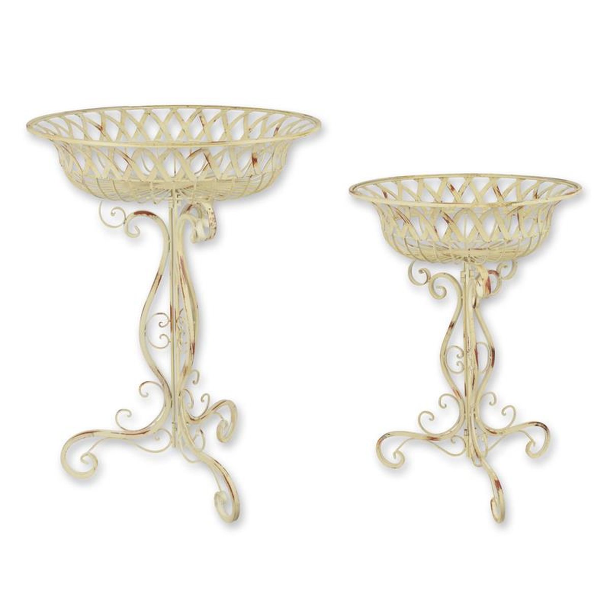 A PAIR OF IRON PLANTERS ON STAND