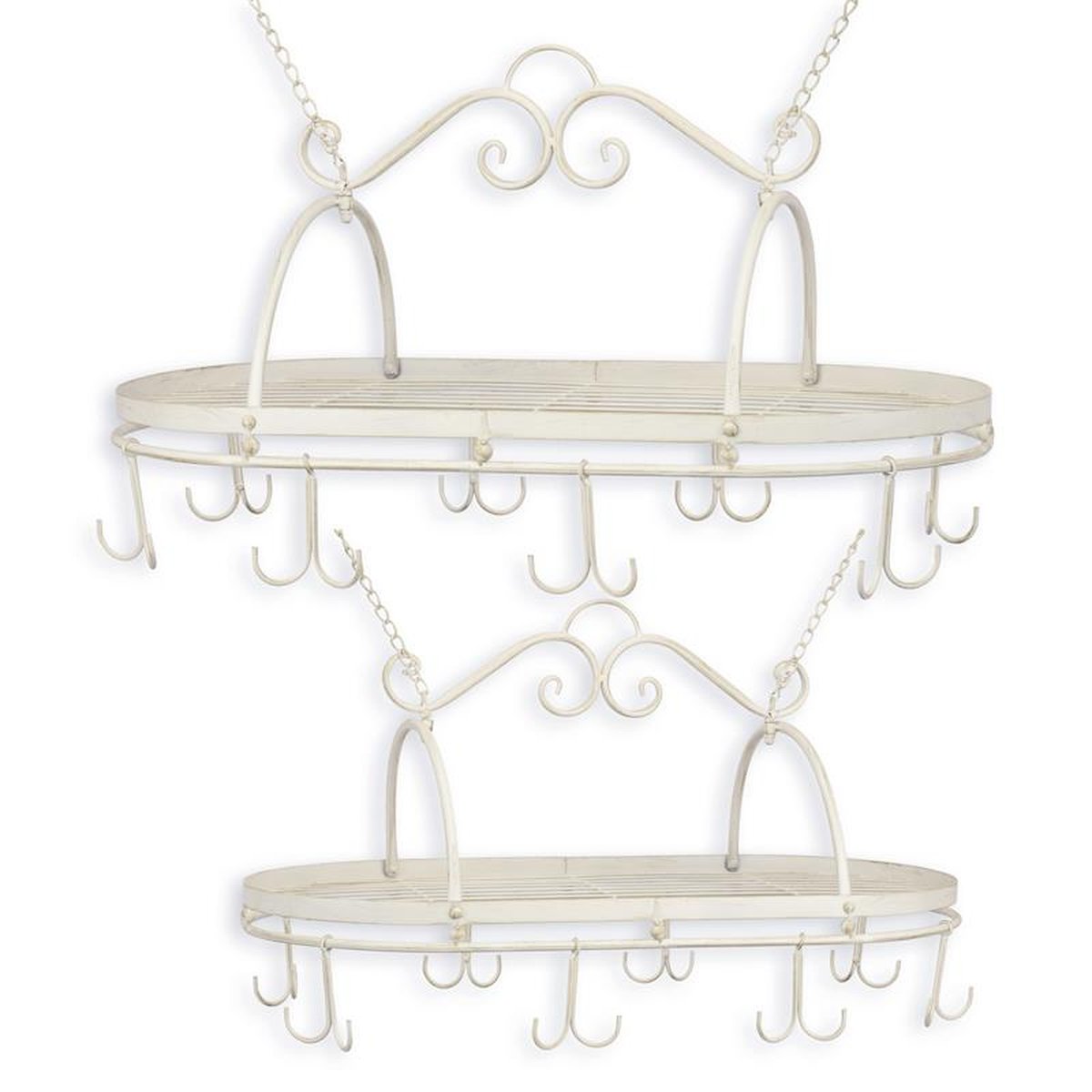 A PAIR OF IRON POT AND PAN RACKS - WHITE
