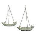 A PAIR OF LEAF SHAPED HANGING IRON BIRD BATHS