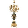 A PAIR OF MARBLE MOUNTED SEVEN LIGHT GILT BRONZE CANDELABRA