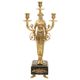 A PAIR OF MARBLE MOUNTED THREE LIGHT GILT BRONZE CANDELABRA