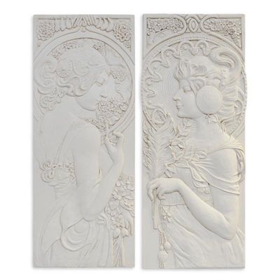 A PAIR OF MGO ART NOUVEAU WALL MOUNT PLAQUES