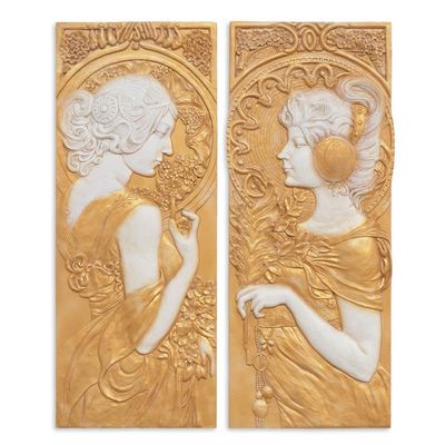 A PAIR OF MGO ART NOUVEAU WALL MOUNT PLAQUES
