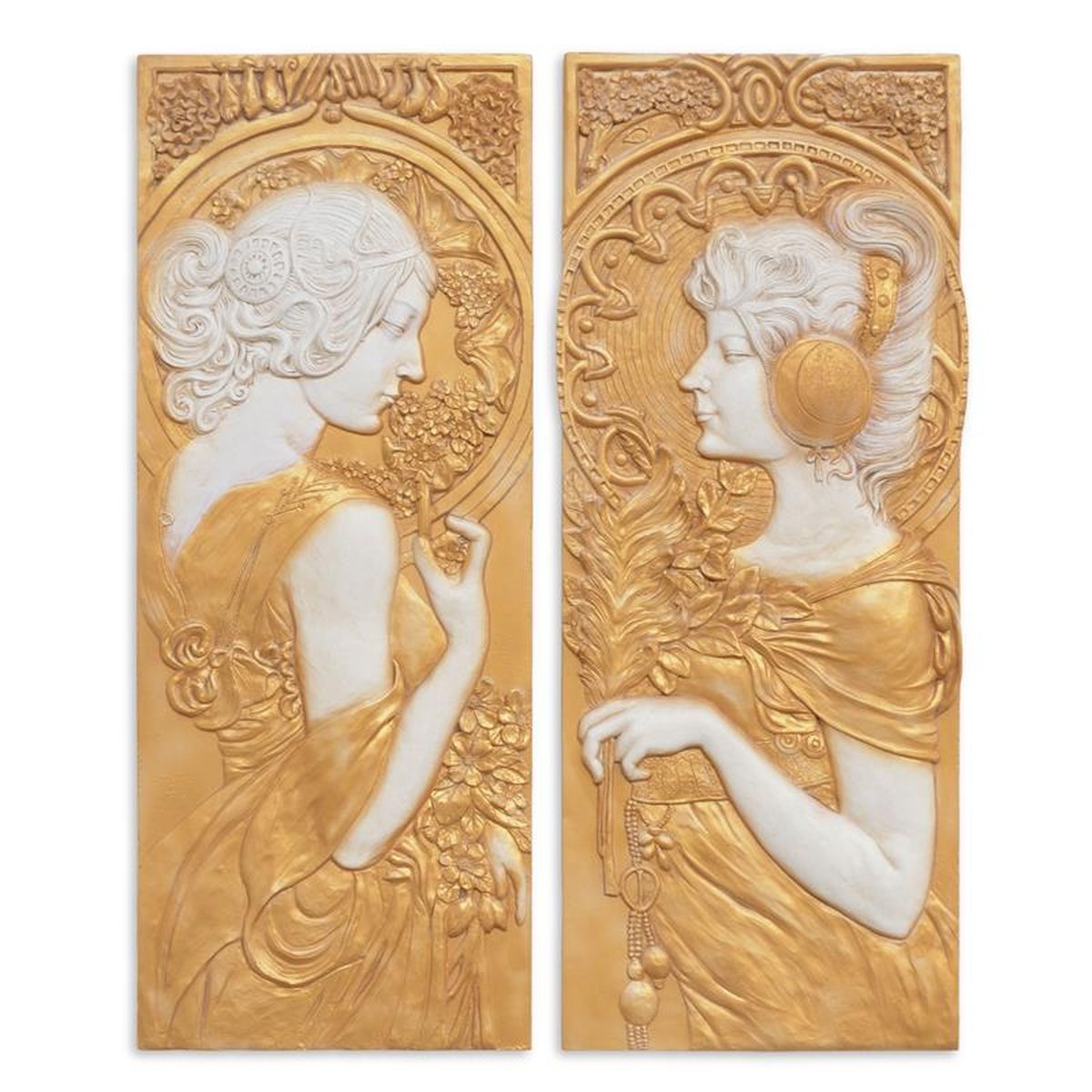 A PAIR OF MGO ART NOUVEAU WALL MOUNT PLAQUES