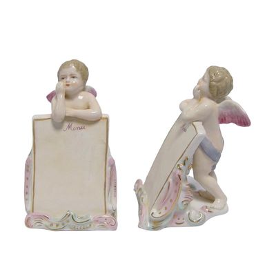 A PAIR OF PORCELAIN MENU STANDS