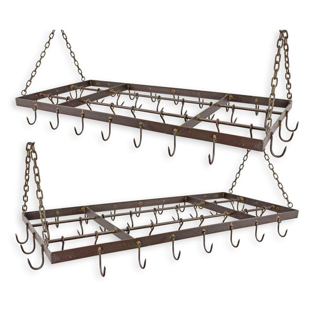 A PAIR OF RECTANGULAR IRON POT AND PAN RACKS