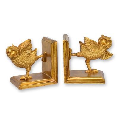 A PAIR OF RESIN OWL BOOKENDS
