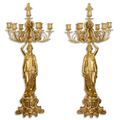 A PAIR OF SEVEN LIGHT GILT BRONZE CANDELABRA