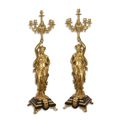A PAIR OF SIX LIGHT GILT BRONZE CANDELABRA