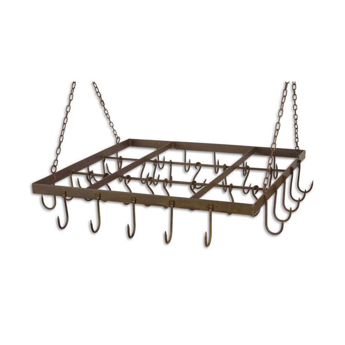 A PAIR OF SQUARE IRON POT AND PAN RACKS