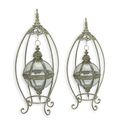 A PAIR OF TIN HANGING LANTERNS ON STAND