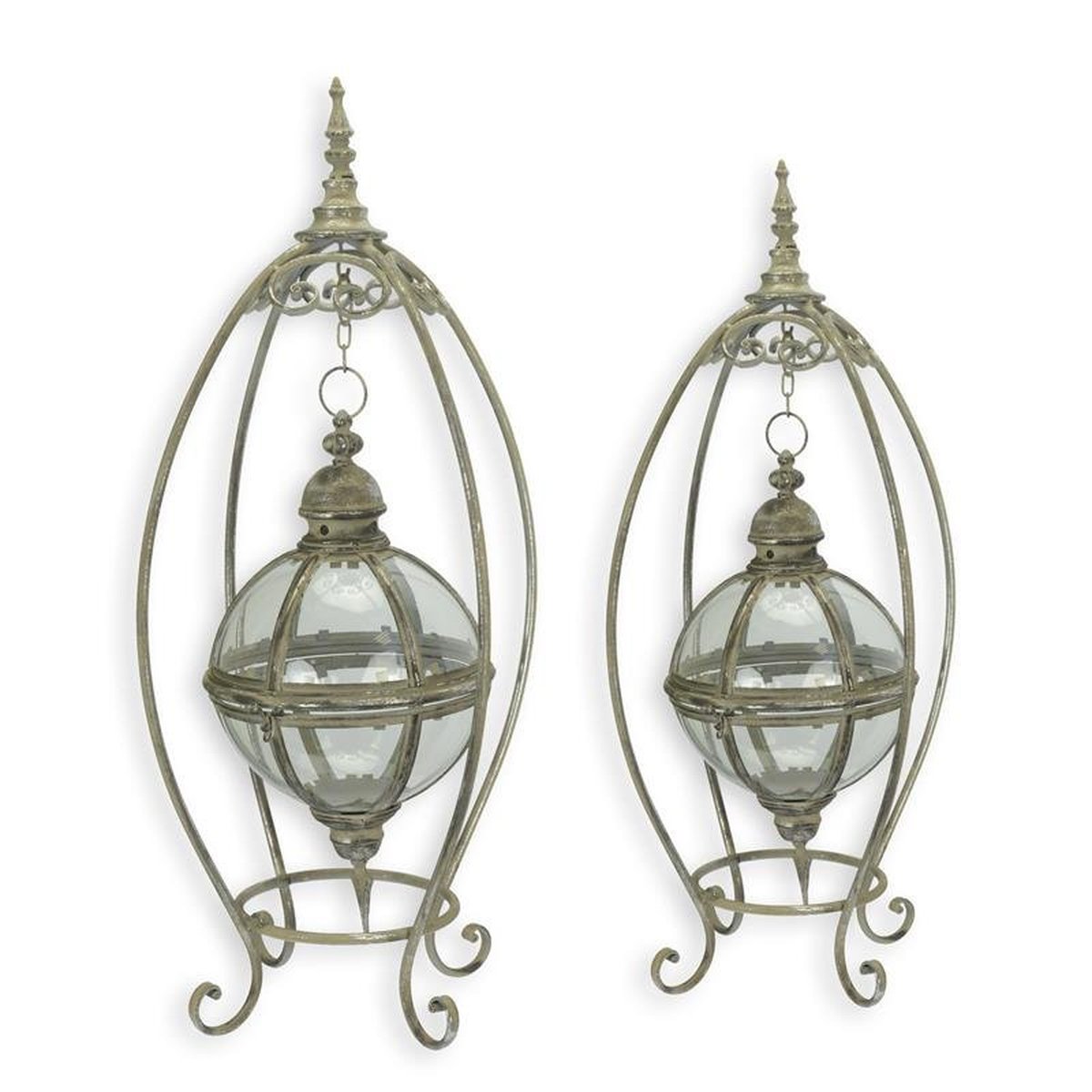 A Pair of Tin Hanging Lanterns on Stand