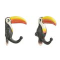 A PAIR OF TWO CAST IRON TOUCAN WALL HOOKS
