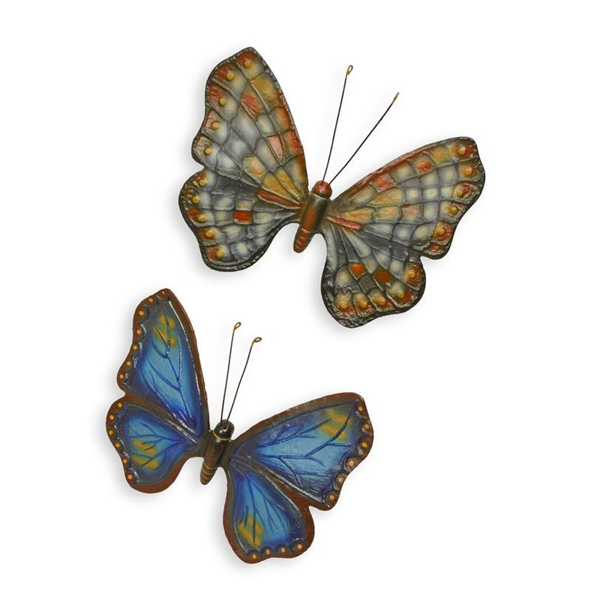 A PAIR OF WALL MOUNT CAST IRON BUTTERFLY FIGURINES
