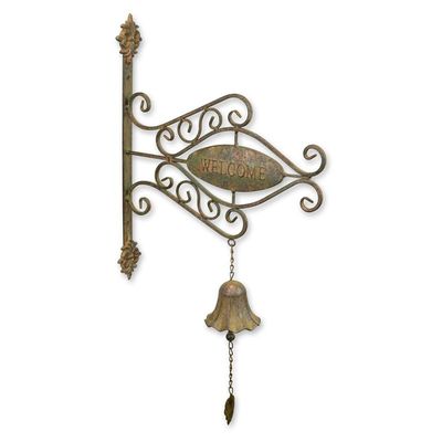 A PAIR OF WALL MOUNT IRON WELCOME SIGNS WITH BELL