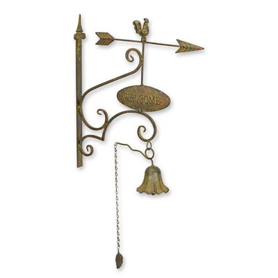 A PAIR OF WALL MOUNT IRON WELCOME SIGNS WITH BELL