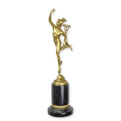 A POLISHED BRONZE SCULPTURE OF MERCURY