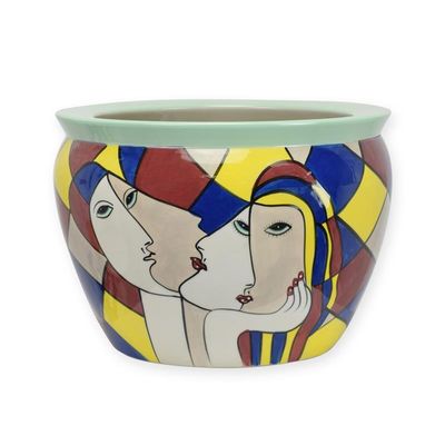 A PORCELAIN CACHE-POT WITH ABSTRACT MOTIF