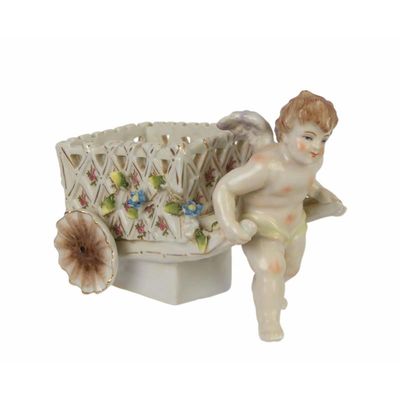 A PORCELAIN CHERUB CART