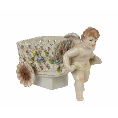 A PORCELAIN CHERUB CART