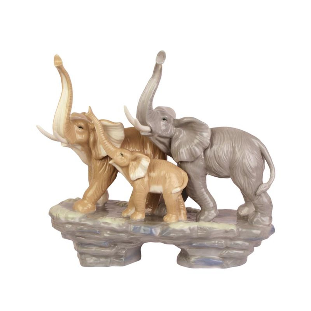 A PORCELAIN GROUP OF AN ELEPHANT FAMILY