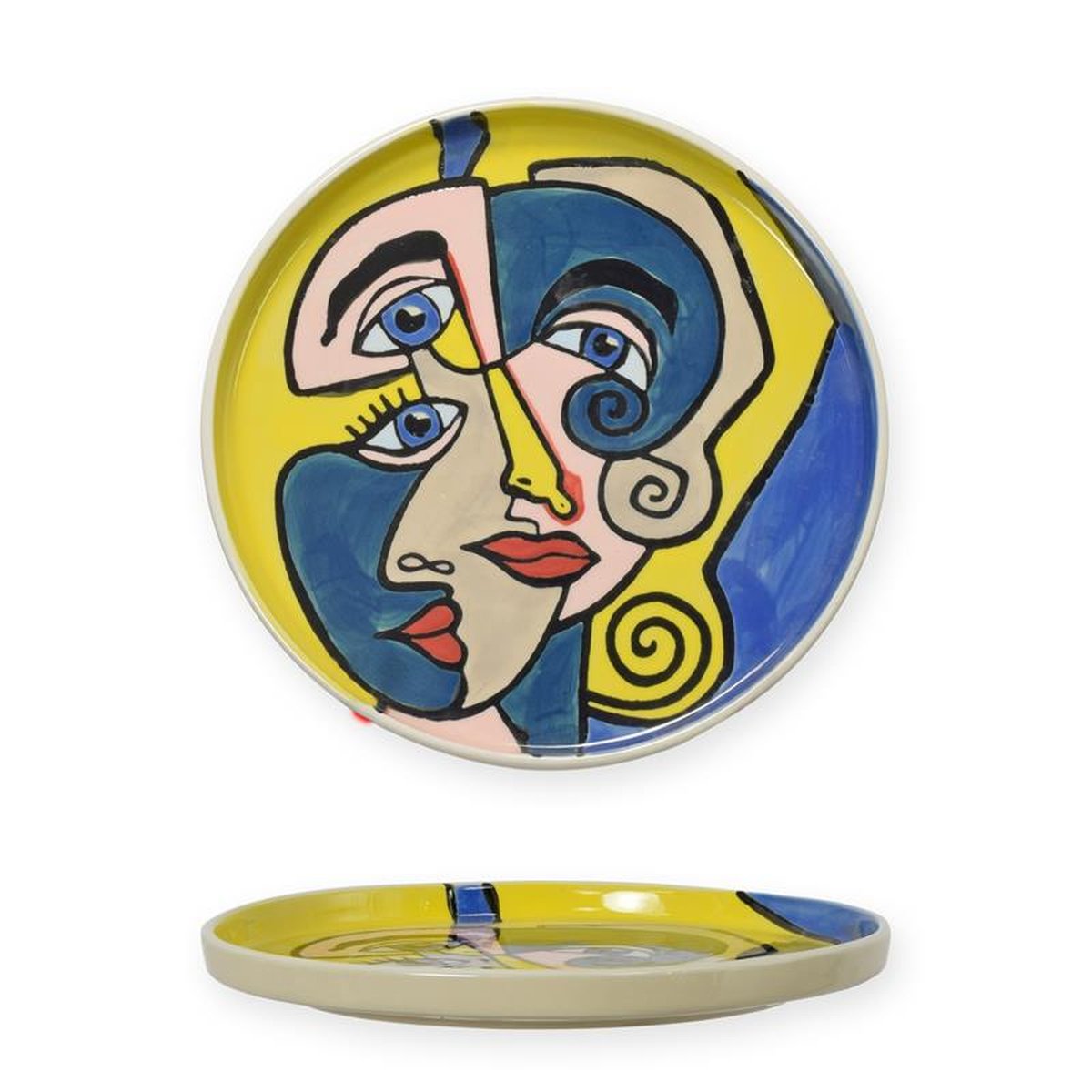 A PORCELAIN PLATE WITH ABSTRACT MOTIF - HANDPAINTED