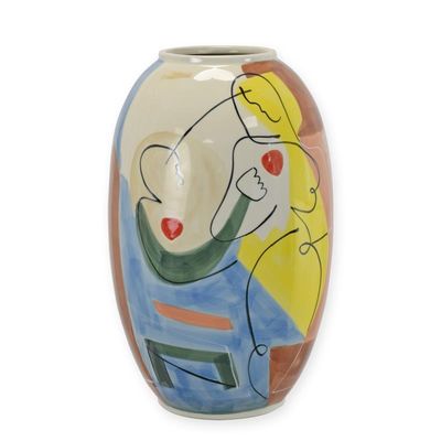 A PORCELAIN VASE WITH ABSTRACT MOTIF - HANDPAINTED