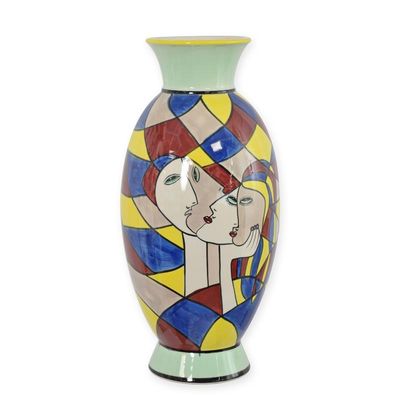 A PORCELAIN VASE WITH ABSTRACT MOTIF - HANDPAINTED