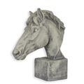 A RESIN AND MGO HORSE HEAD, DARK GREY